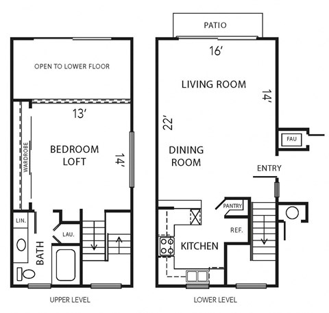 Floor plan for 1 bed, 1 bath, 880 sqft